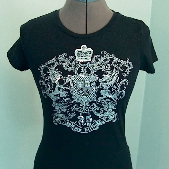 Embellished Tommy Hilfiger Fitted Black T-Shirt - Picture 1 of 5